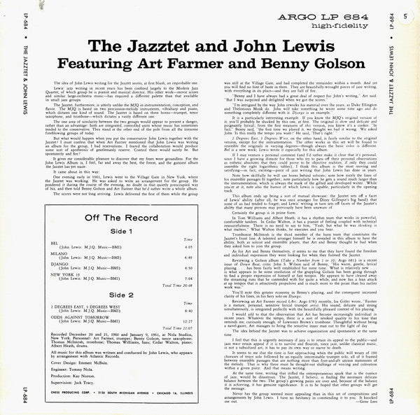 The Jazztet And John Lewis Featuring Art Farmer And Benny Golson ~ The Jazztet And John Lewis (Vinyl) - Djungel & Jazz