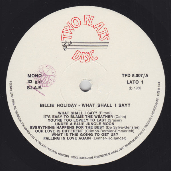Billie Holiday : What Shall I Say? (LP, Comp)