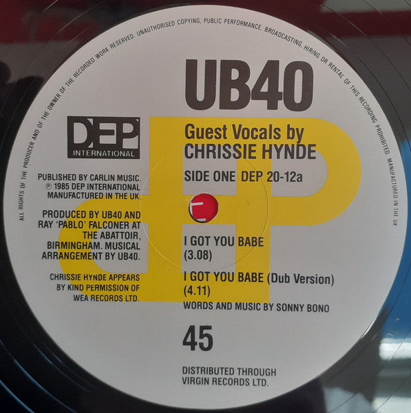 UB40 Guest Vocals By Chrissie Hynde : I Got You Babe (12", Single)
