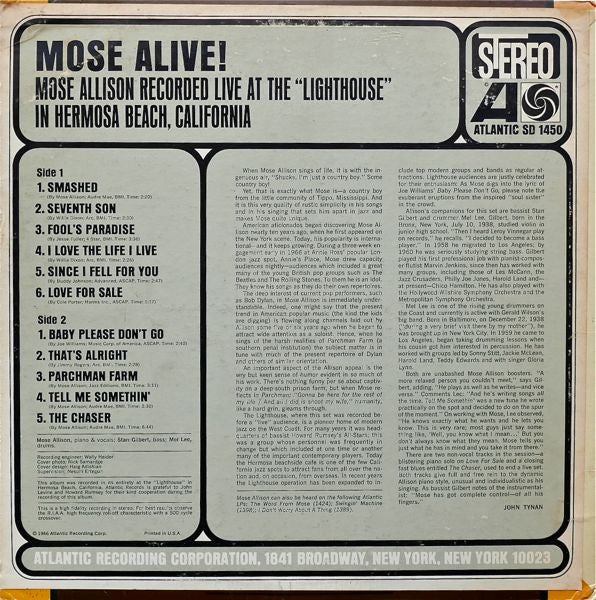 Mose Allison ~ Mose Alive! (Vinyl) - Djungel & Jazz