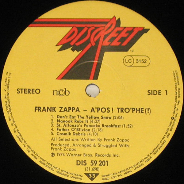 Frank Zappa : Apostrophe (') (LP, Album, RE)