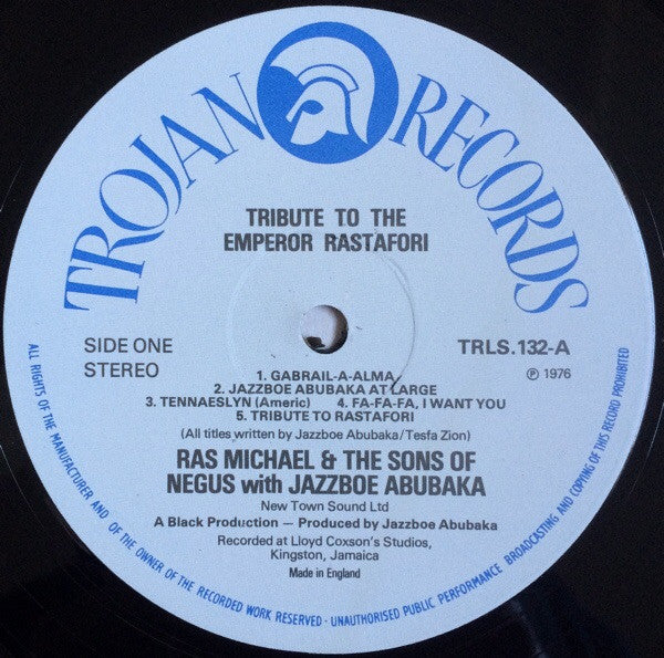 Ras Michael & The Sons Of Negus With Jazzboe Abubaka : Tribute To The Emperor Rastafori (LP, Album, RP, Blu)