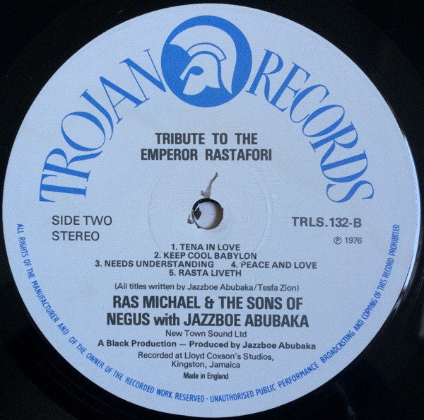 Ras Michael & The Sons Of Negus With Jazzboe Abubaka : Tribute To The Emperor Rastafori (LP, Album, RP, Blu)