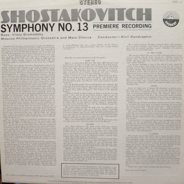 Kiril Kondrashin, Shostakovitch ~ Symphony No. 13 (Vinyl) - Djungel & Jazz