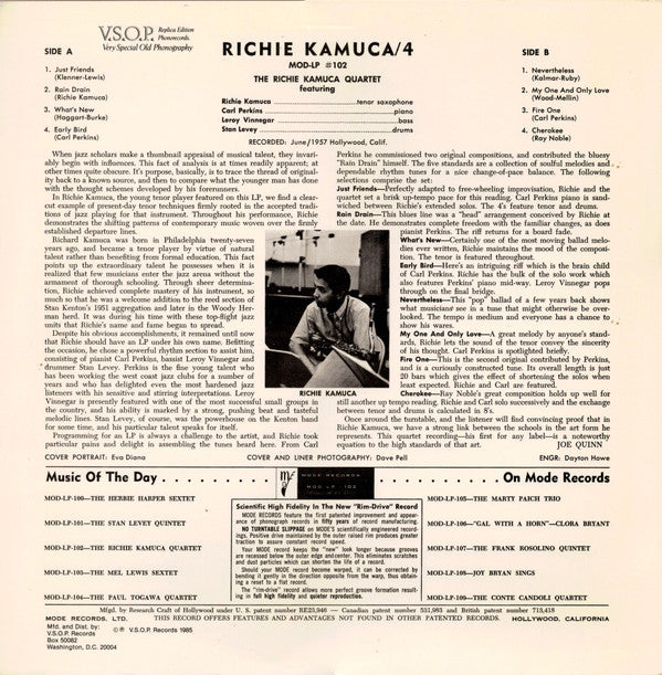 The Richie Kamuca Quartet ~ Richie Kamuca Quartet (Vinyl) - Djungel & Jazz