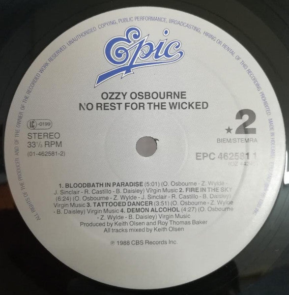 Ozzy Osbourne ~ No Rest For The Wicked (Vinyl) - Djungel & Jazz