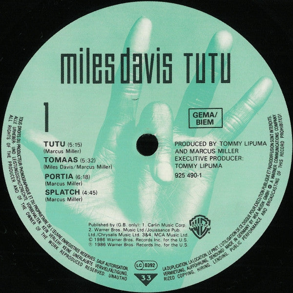 Miles Davis ~ Tutu (Vinyl) - Djungel & Jazz