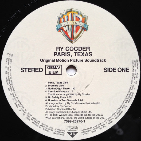 Ry Cooder ~ Paris, Texas - Original Motion Picture Soundtrack (Vinyl) - Djungel & Jazz