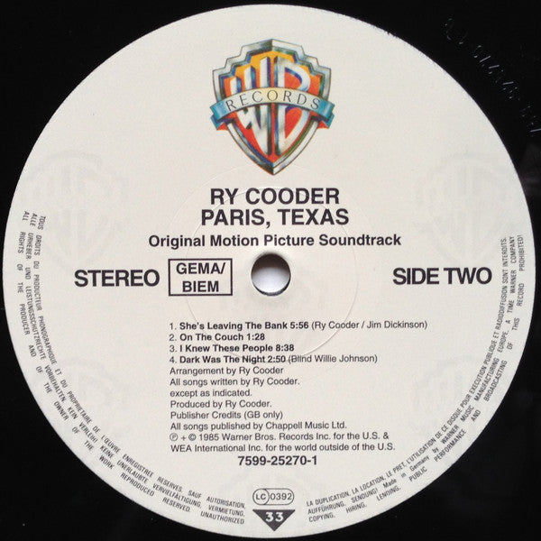 Ry Cooder ~ Paris, Texas - Original Motion Picture Soundtrack (Vinyl) - Djungel & Jazz