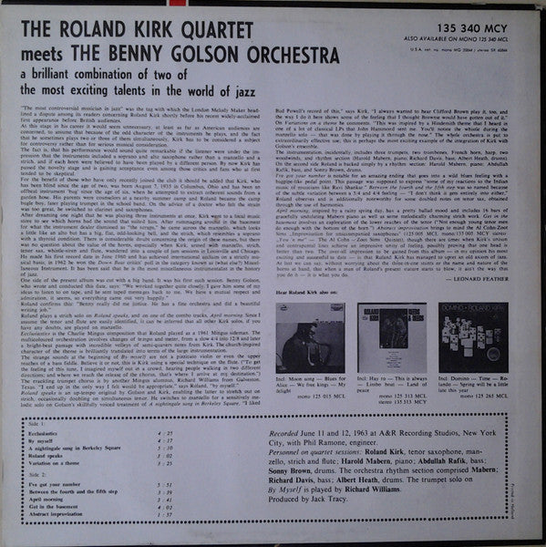 The Roland Kirk Quartet Meets The Benny Golson Orchestra : The Roland Kirk Quartet Meets The Benny Golson Orchestra (LP, Album)