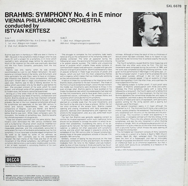 Brahms, Vienna Philharmonic Orchestra, Istvan Kertesz ~ Symphony No. 4 (Vinyl) - Djungel & Jazz