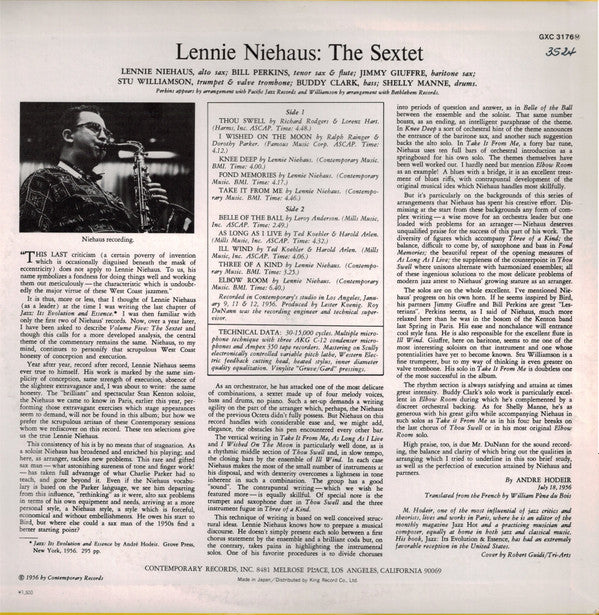 Lennie Niehaus ~ The Sextet (Vinyl) - Djungel & Jazz