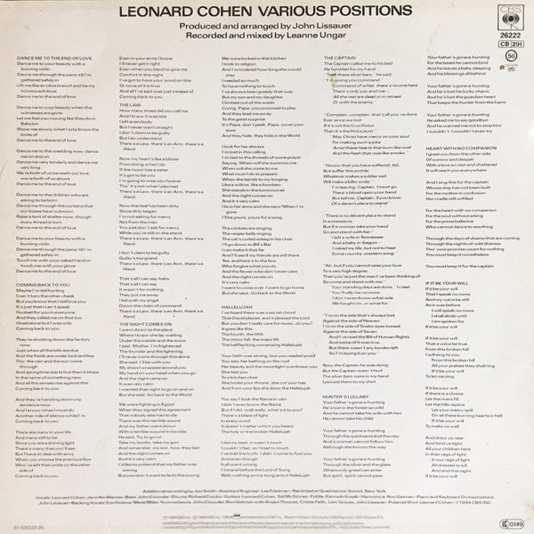Leonard Cohen ~ Various Positions (Vinyl) - Djungel & Jazz