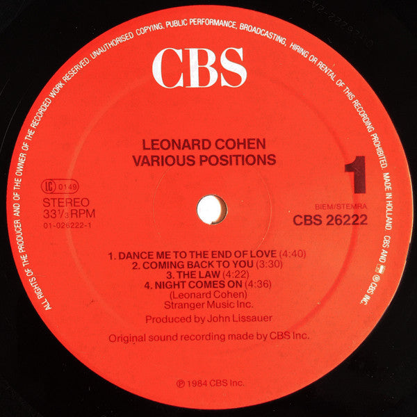 Leonard Cohen ~ Various Positions (Vinyl) - Djungel & Jazz