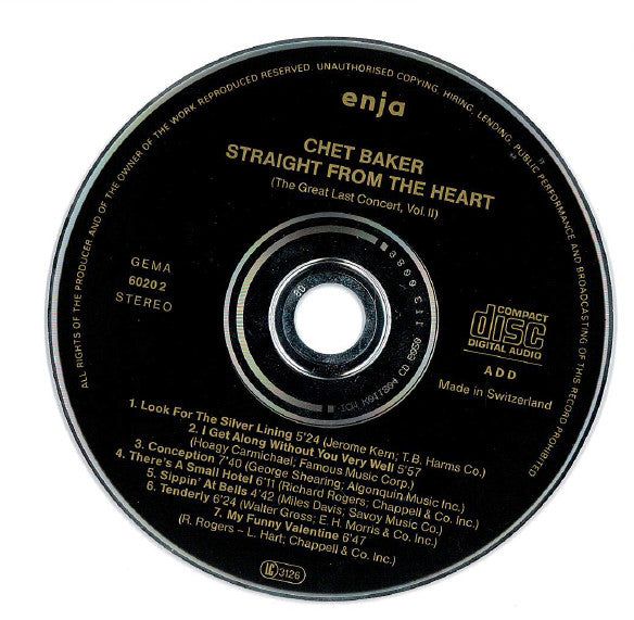 Chet Baker ~ Straight From The Heart - The Great Last Concert, Vol. II (Vinyl) - Djungel & Jazz