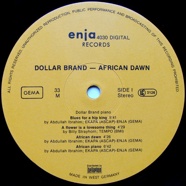 Dollar Brand, Abdullah Ibrahim ~ African Dawn (Vinyl) - Djungel & Jazz