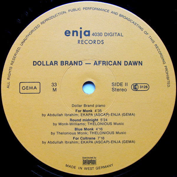 Dollar Brand, Abdullah Ibrahim ~ African Dawn (Vinyl) - Djungel & Jazz