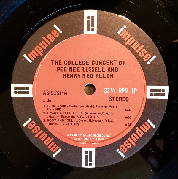 Pee Wee Russell And Henry Red Allen* : The College Concert Of Pee Wee Russell And Henry Red Allen (LP, Album, Gat)