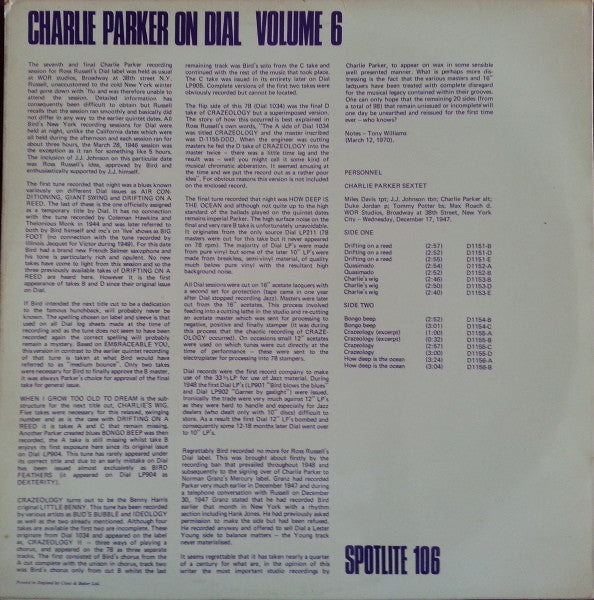 Charlie Parker : Charlie Parker On Dial (Volume 6) (LP, Comp, Mono)