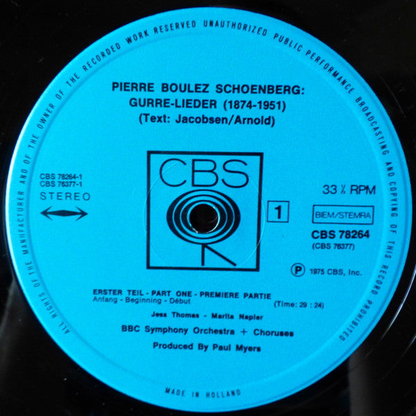Schoenberg / Pierre Boulez, BBC Symphony Orchestra, Jess Thomas, Marita Napier, Yvonne Minton, Kenneth Bowen, Siegmund Nimsgern, Günther Reich ~ Gurre-Lieder (Vinyl) - Djungel & Jazz