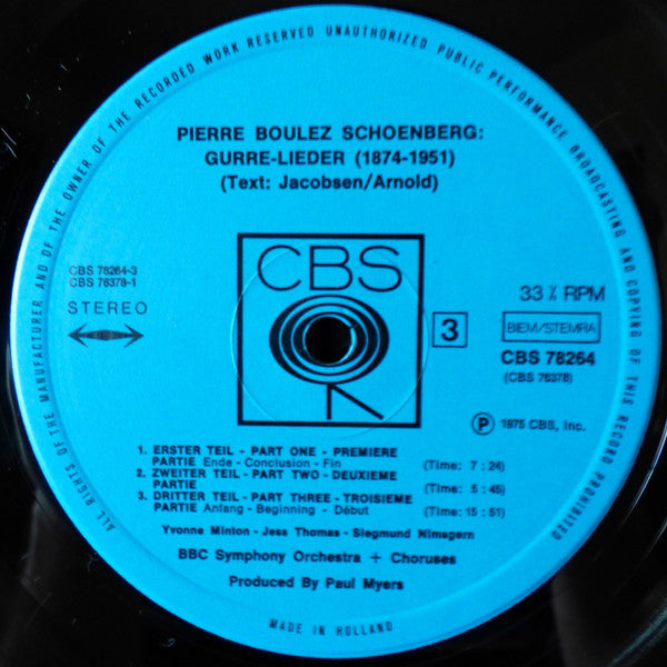 Schoenberg / Pierre Boulez, BBC Symphony Orchestra, Jess Thomas, Marita Napier, Yvonne Minton, Kenneth Bowen, Siegmund Nimsgern, Günther Reich ~ Gurre-Lieder (Vinyl) - Djungel & Jazz