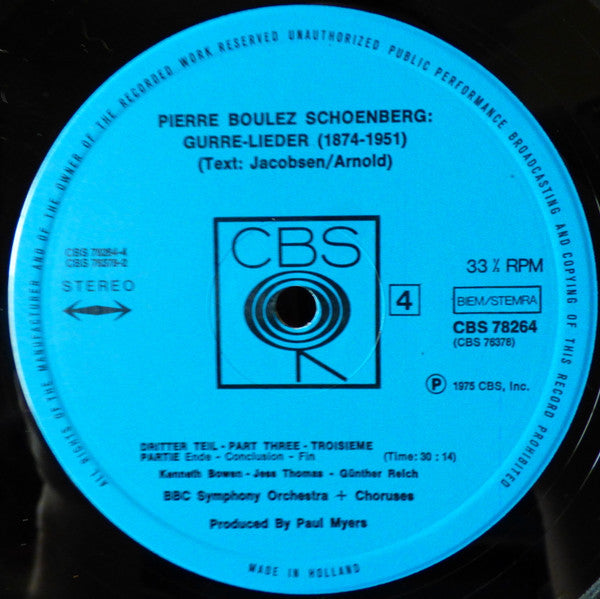 Schoenberg / Pierre Boulez, BBC Symphony Orchestra, Jess Thomas, Marita Napier, Yvonne Minton, Kenneth Bowen, Siegmund Nimsgern, Günther Reich ~ Gurre-Lieder (Vinyl) - Djungel & Jazz