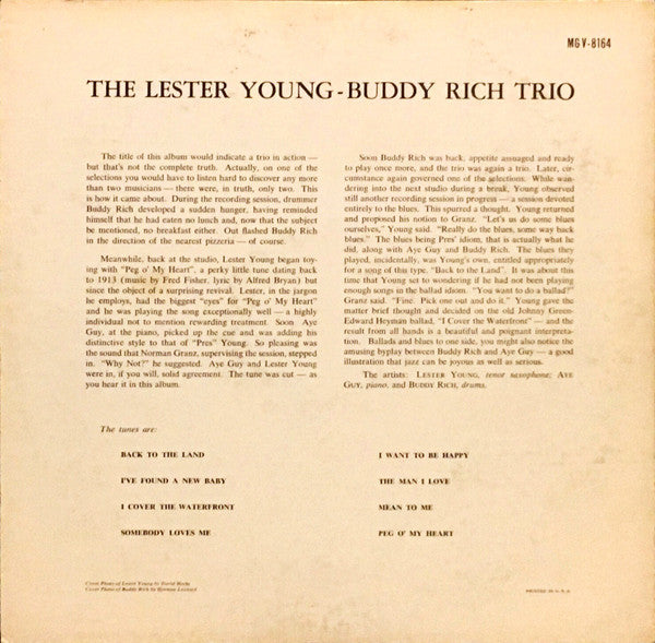 Lester Young-Buddy Rich Trio : The Lester Young Buddy Rich Trio (LP, Mono, RE)