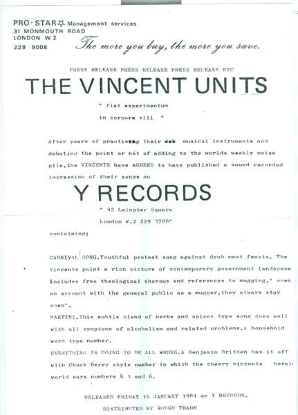 The Vincent Units ~ Carnival Song (Vinyl) - Djungel & Jazz