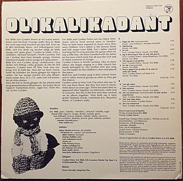 Cyndee Peters, Eric Bibb ~ Olikalikadant (Vinyl) - Djungel & Jazz