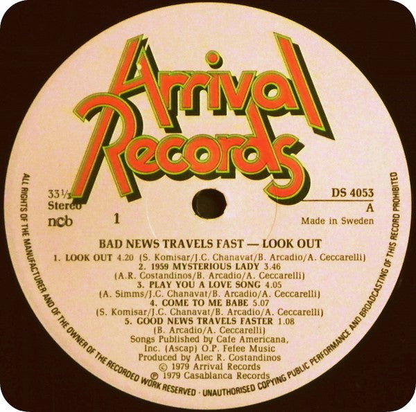 Bad News Travels Fast : Look Out (LP, Album)