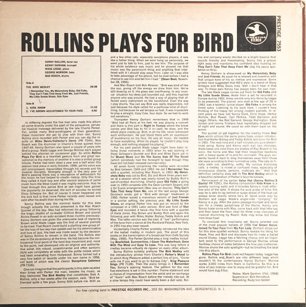 Sonny Rollins : Rollins Plays For Bird (LP, Album, RE, RM)