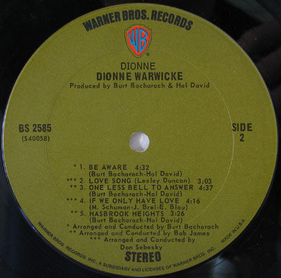 Dionne Warwicke ~ Dionne (Vinyl) - Djungel & Jazz