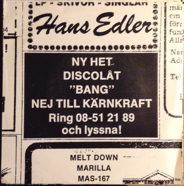 Hans Edler : Bang / Melt Down (7", Single)