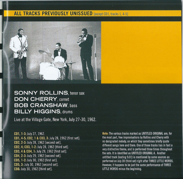 Sonny Rollins Quartet With Don Cherry ~ Complete Live At The Village Gate 1962 (Vinyl) - Djungel & Jazz