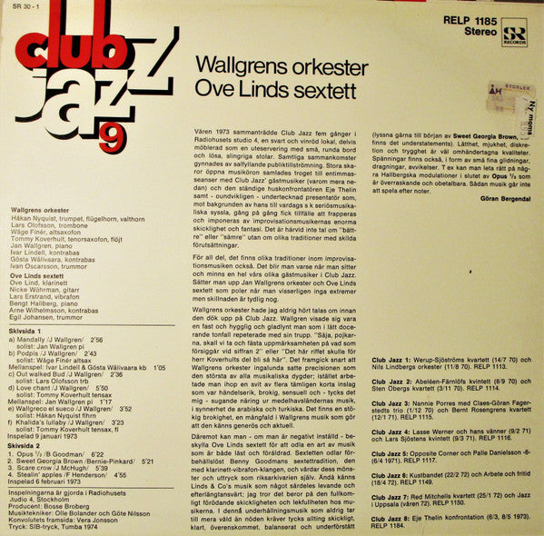 Wallgrens Orkester / Ove Linds Sextett ~ Club Jazz 9 (Vinyl) - Djungel & Jazz