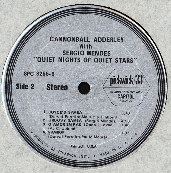 Cannonball Adderley With Sérgio Mendes ~ Quiet Nights Of Quiet Stars (Vinyl) - Djungel & Jazz