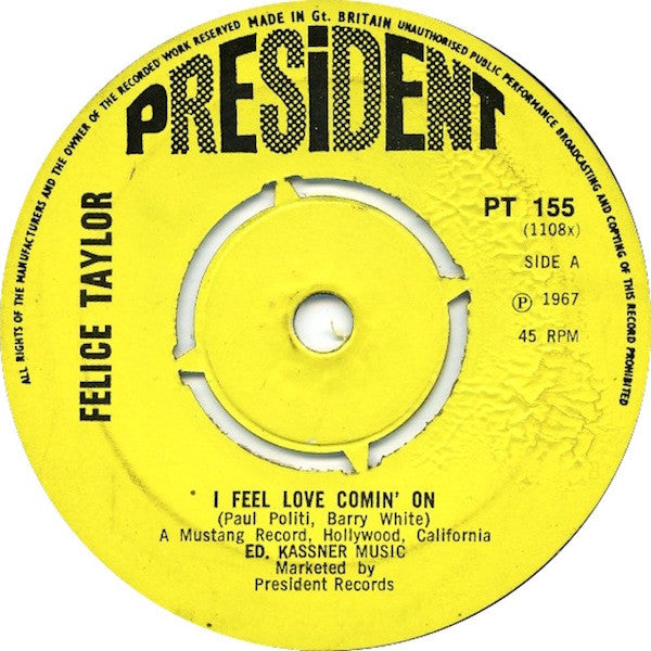 Felice Taylor / Bob Keene Orchestra ~ I Feel Love Comin' On / Comin' On Again (Vinyl) - Djungel & Jazz