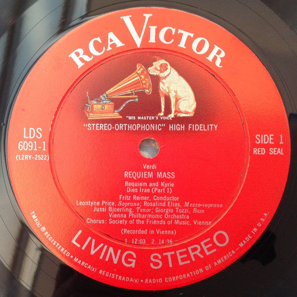 Giuseppe Verdi - Fritz Reiner ⋆ Wiener Philharmoniker ⋆ Leontyne Price ⋆ Rosalind Elias ⋆ Jussi Björling ⋆ Giorgio Tozzi ⋆ Wiener Singverein ~ Requiem (Vinyl) - Djungel & Jazz