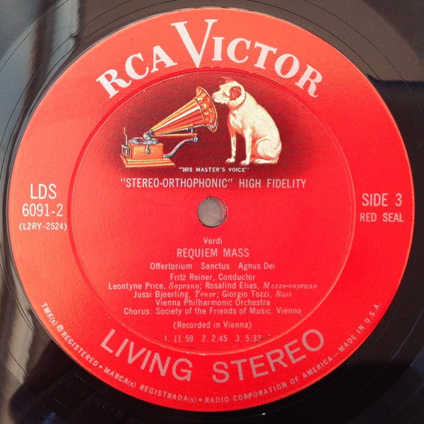 Giuseppe Verdi - Fritz Reiner ⋆ Wiener Philharmoniker ⋆ Leontyne Price ⋆ Rosalind Elias ⋆ Jussi Björling ⋆ Giorgio Tozzi ⋆ Wiener Singverein ~ Requiem (Vinyl) - Djungel & Jazz