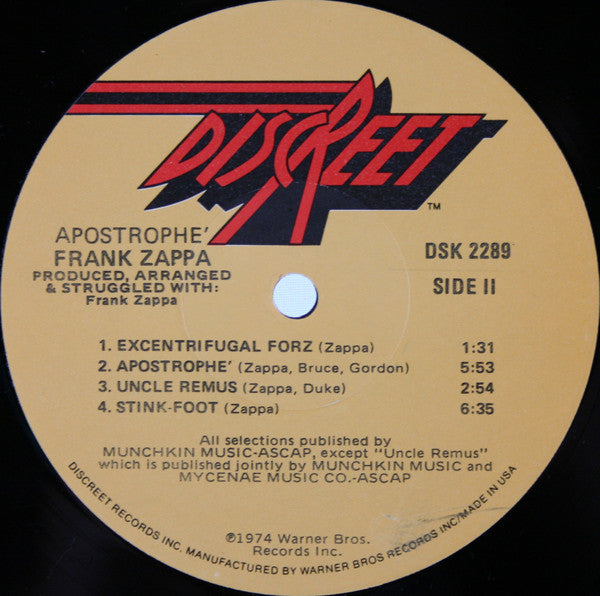 Frank Zappa : Apostrophe (') (LP, Album, RE)
