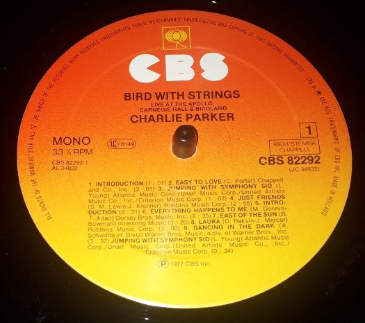 Charlie Parker : Bird With Strings (Live At The Apollo, Carnegie Hall & Birdland) (LP, Album, Mono)