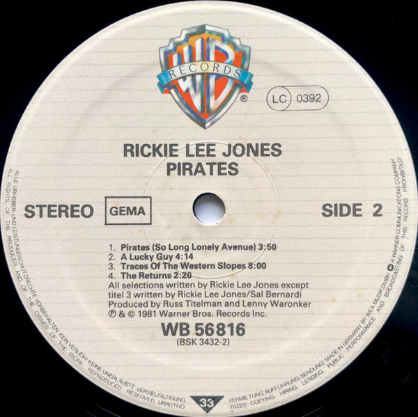 Rickie Lee Jones ~ Pirates (Vinyl) - Djungel & Jazz