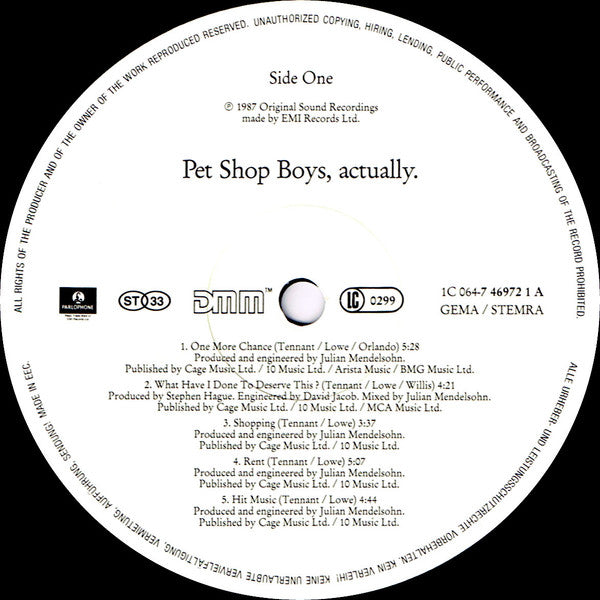 Pet Shop Boys ~ Actually (Vinyl) - Djungel & Jazz