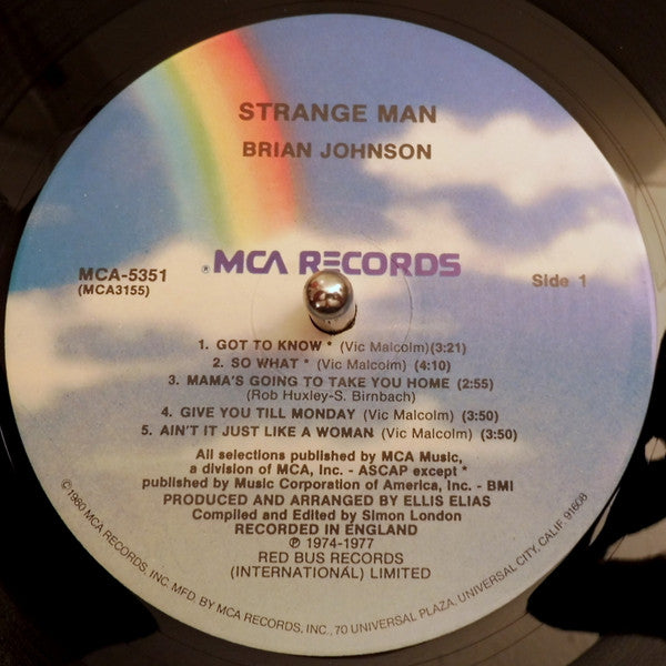 Brian Johnson : Strange Man (LP, Album, Comp, Pin)