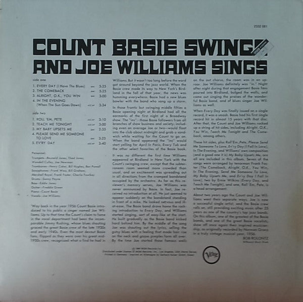 Count Basie / Joe Williams ~ Count Basie Swings--Joe Williams Sings (Vinyl) - Djungel & Jazz