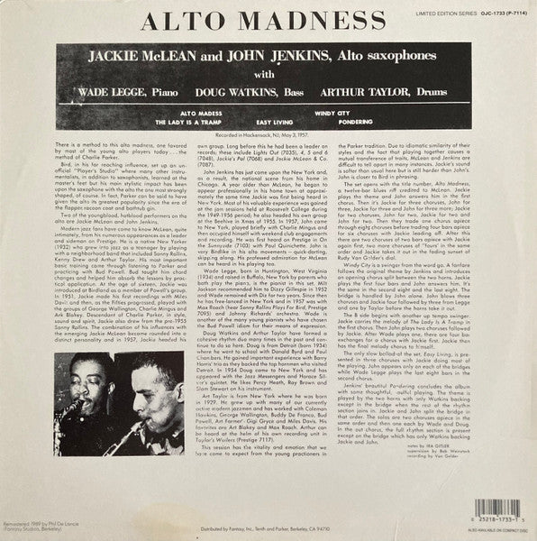 Jackie McLean / John Jenkins  ~ Alto Madness (Vinyl) - Djungel & Jazz