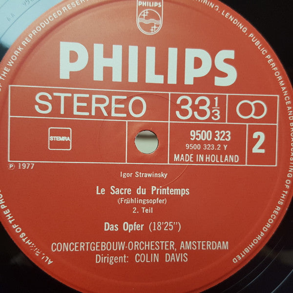 Stravinsky - Orchestre Du Concertgebouw D' Amsterdam, Colin Davis ~ Le Sacre Du Printemps (Vinyl) - Djungel & Jazz