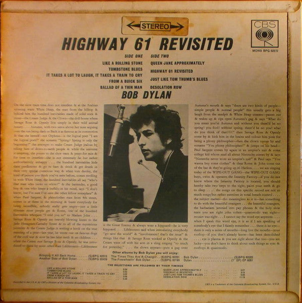 Bob Dylan : Highway 61 Revisited (LP, Album, RP)