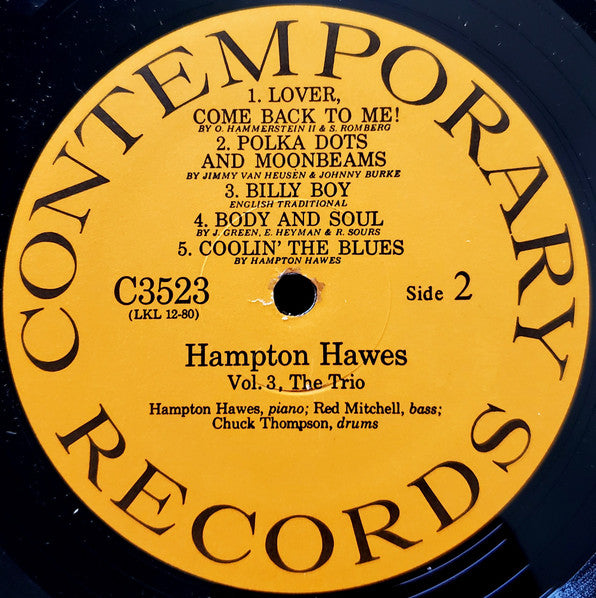 Hampton Hawes : Everybody Likes Hampton Hawes, Vol. 3: The Trio (LP, Album, Mono, RE, SLM)