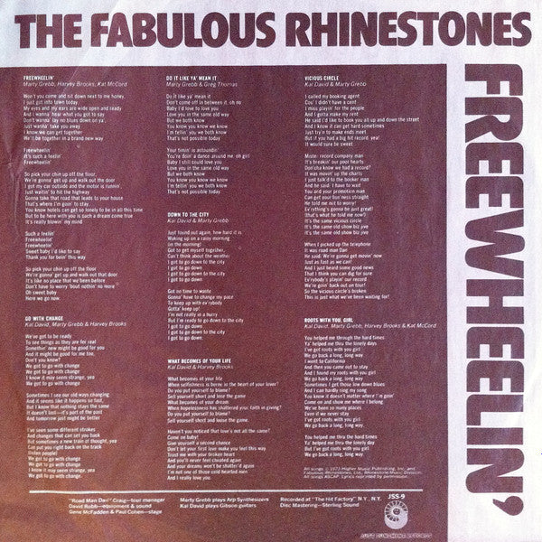 The Fabulous Rhinestones : Freewheelin' (LP, Album)